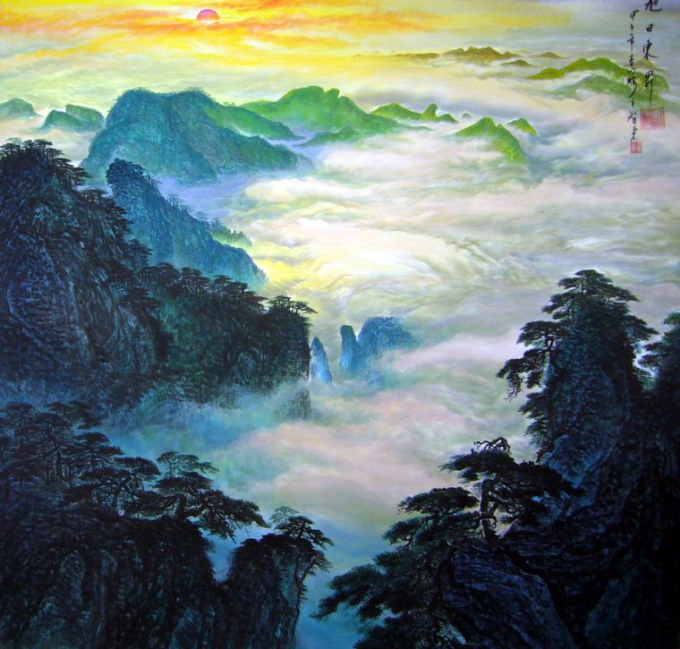 六尺斗方水墨山水画