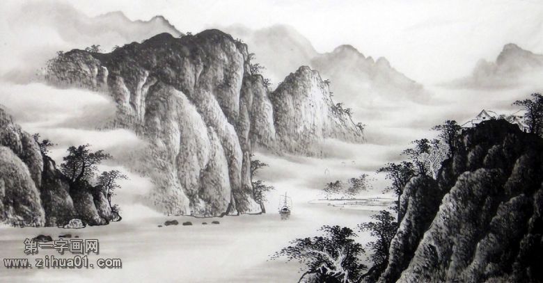 黑白山水画